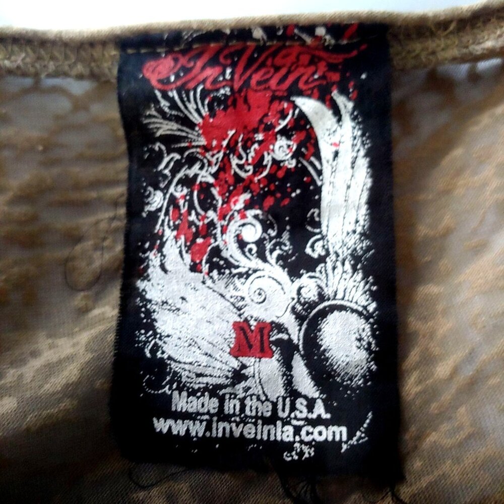 In Vein Affliction Burnout Graffiti Blingy Grunge Punk Y2k Shirt M - Picture 9 of 10